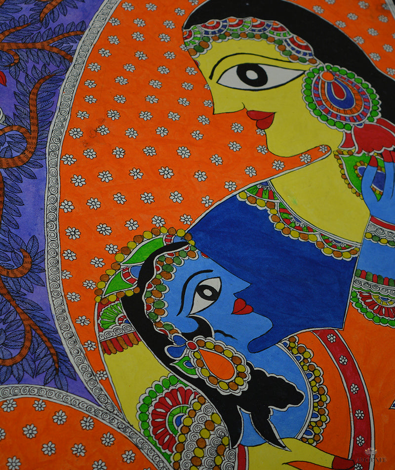 Madhubani Hand Painting: Krishna Yashoda