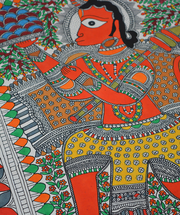 Madhubani Hand Painting: Lord Hanuman lifting Neelgiri Parvat