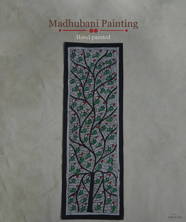 Madhubani Hand Painting: Tree of Life with parrots