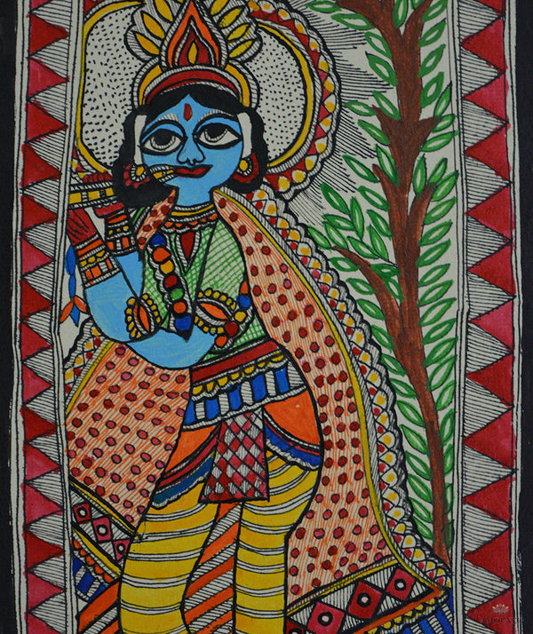 Madhubani Hand Painting: Dancing Krishna