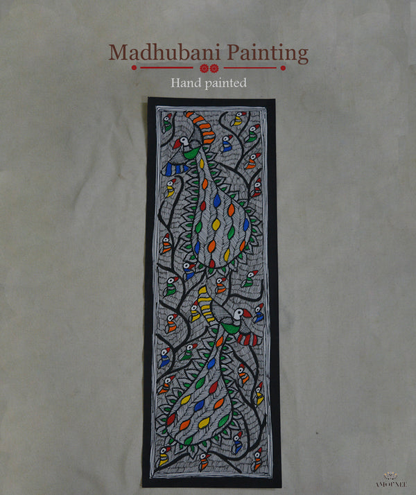 Madhubani Hand Painting: Love among two peacocks