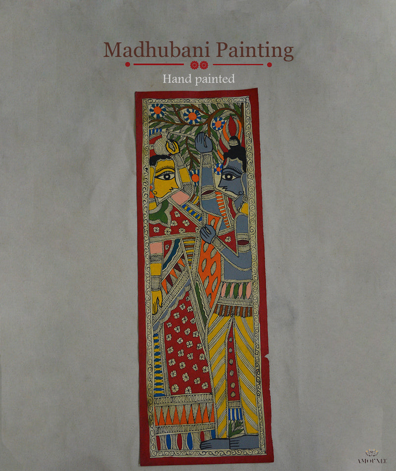 Madhubani Hand Painting: Radha Krishna playing