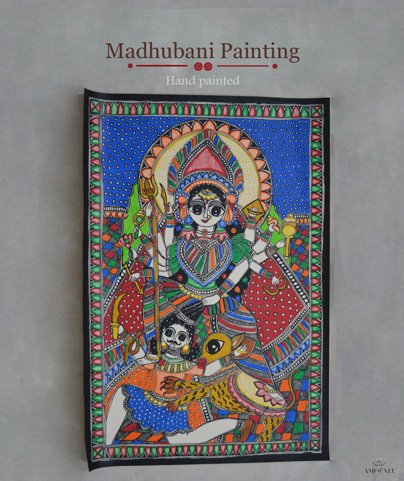 Madhubani Hand Painting: Mahikasur Mardini