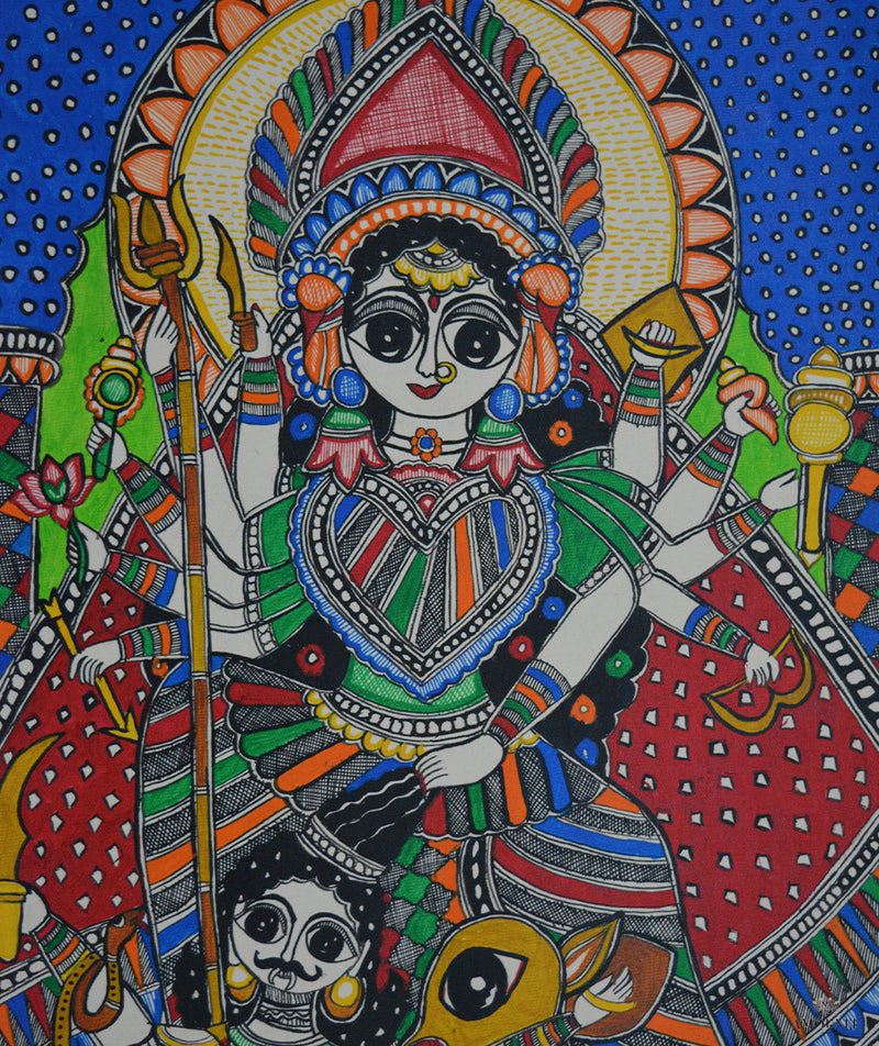 Madhubani Hand Painting: Mahikasur Mardini