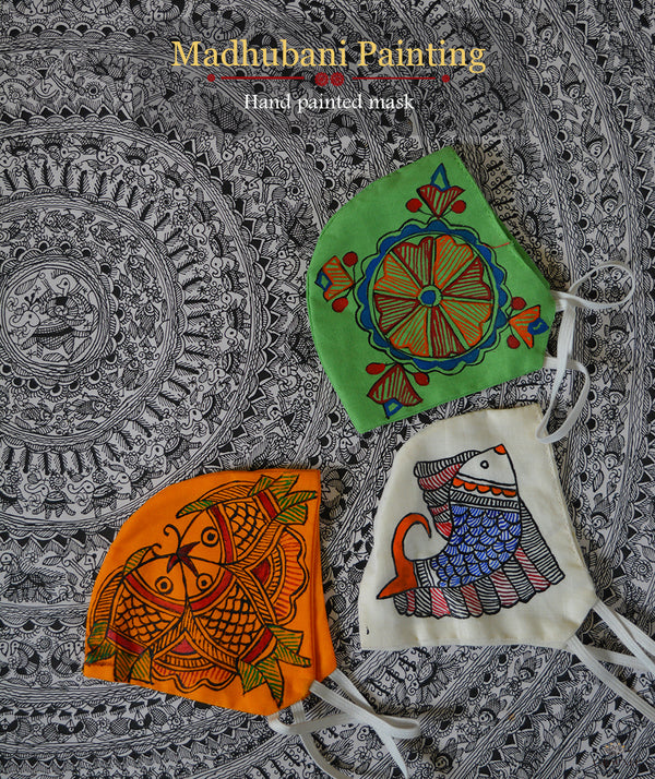 Madhubani Hand Painted Face Mask (Set of 3)