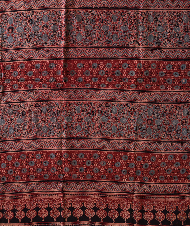 Ajrakh cotton hand block printed saree