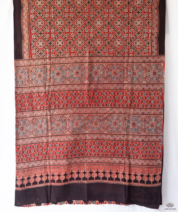 Ajrakh cotton hand block printed saree