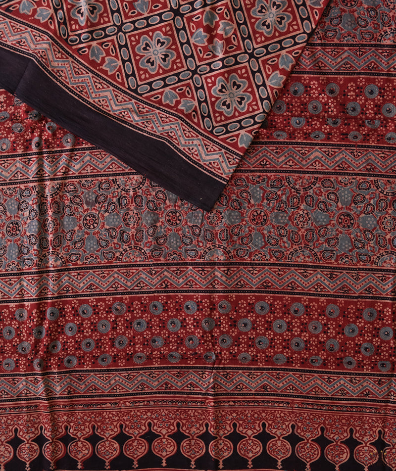 Ajrakh cotton hand block printed saree