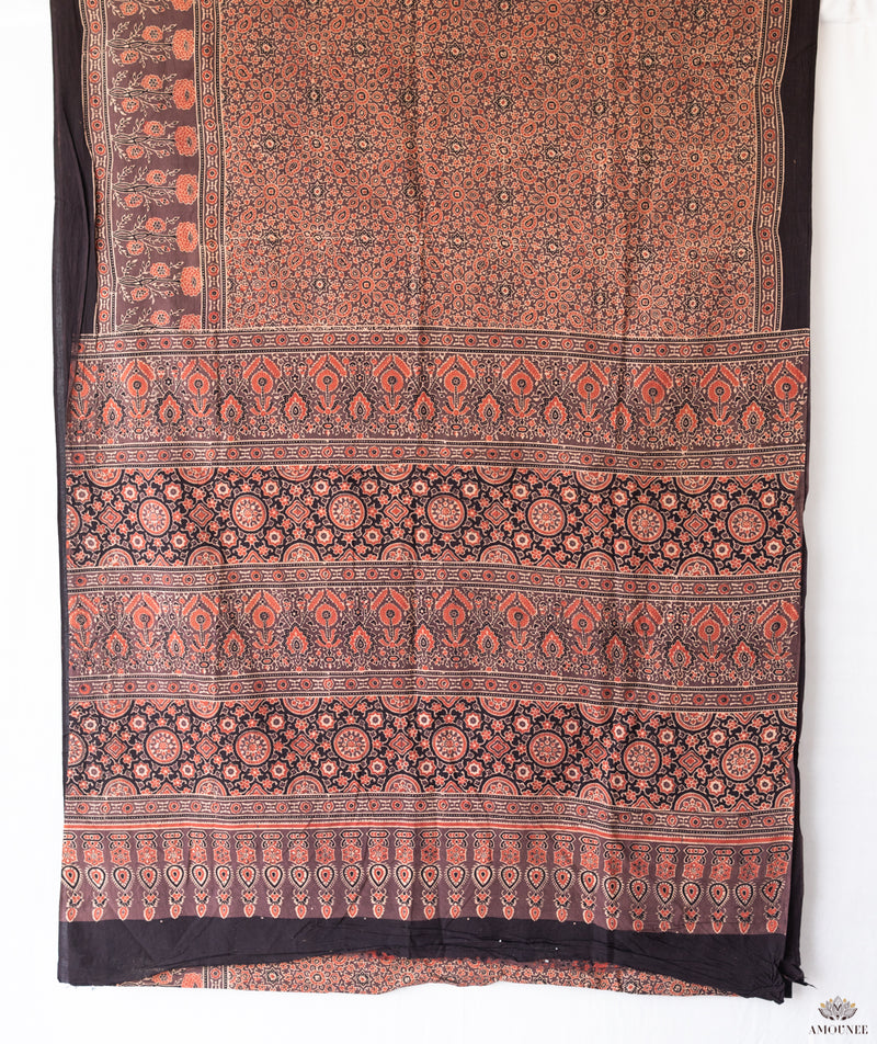 Ajrakh cotton hand block printed saree