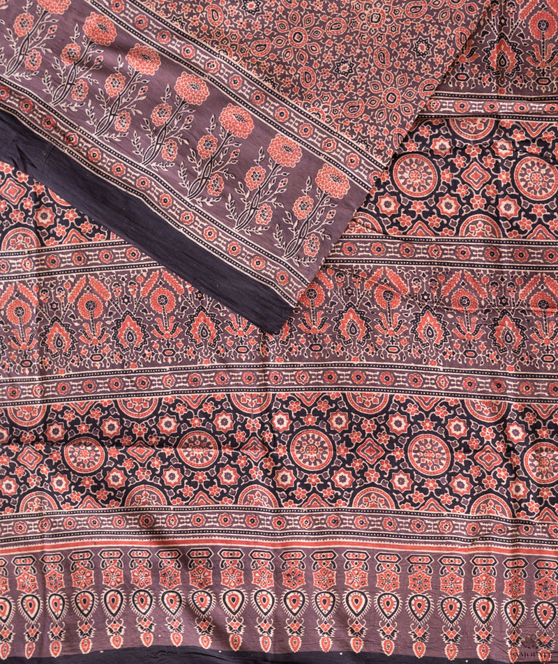 Ajrakh cotton hand block printed saree