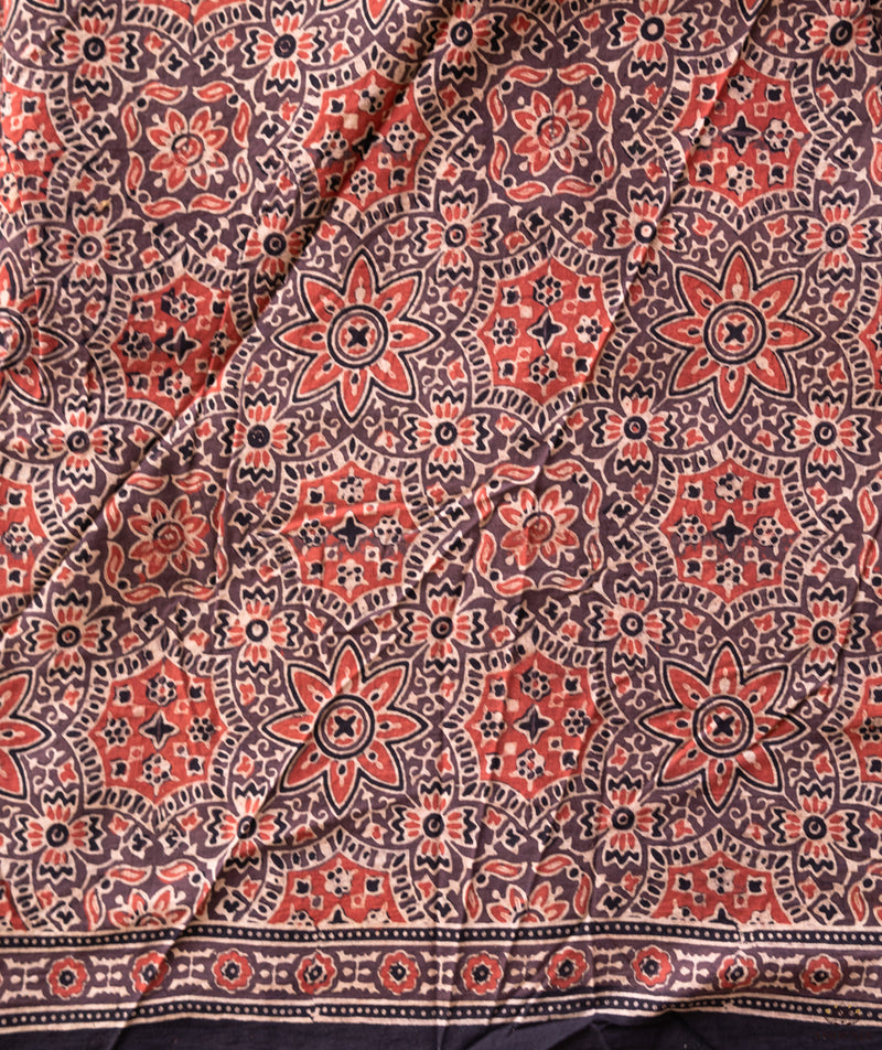 Ajrakh cotton hand block printed saree