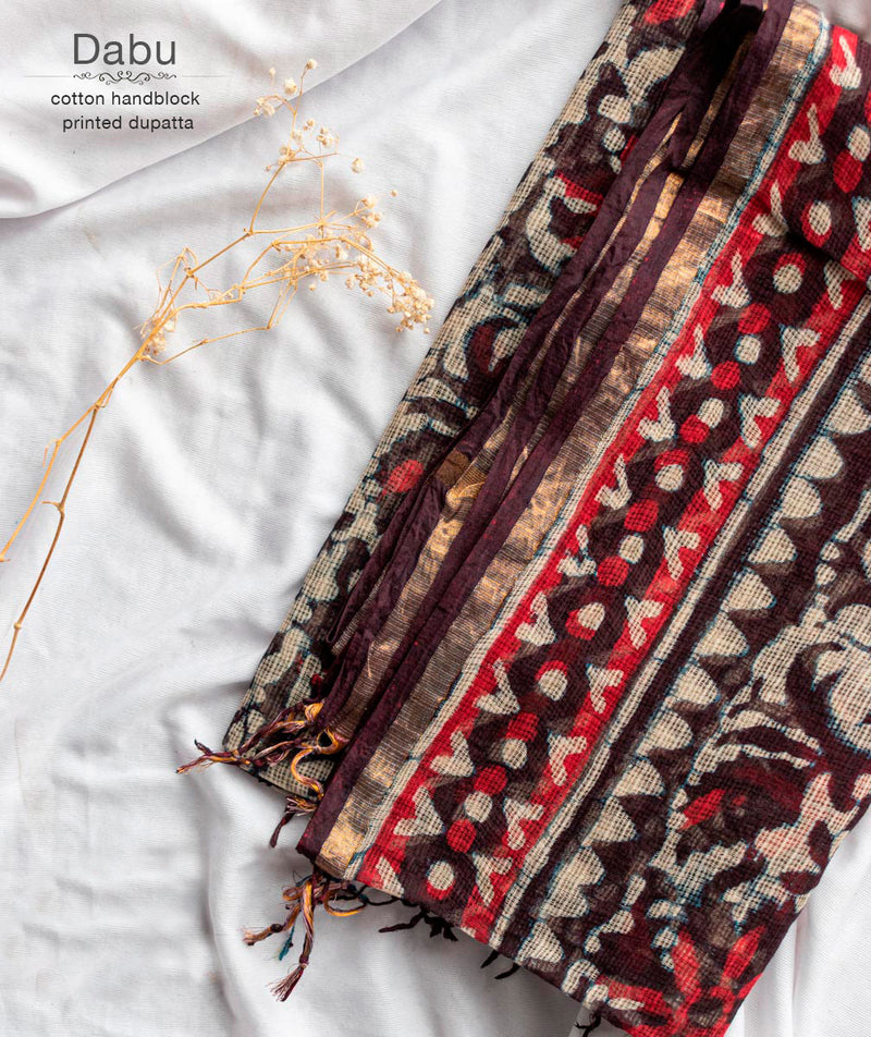 Handblock Printed Kota Dorai Dabu Dupatta