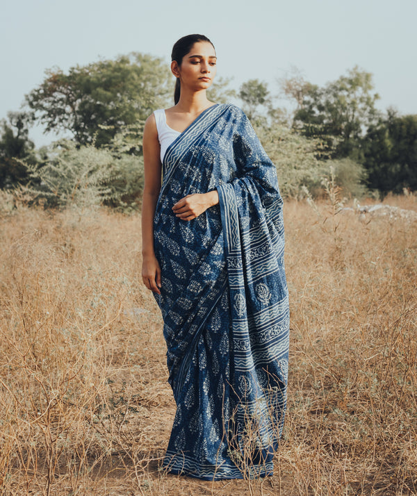 Cotton Dabu Handblock Printed Saree