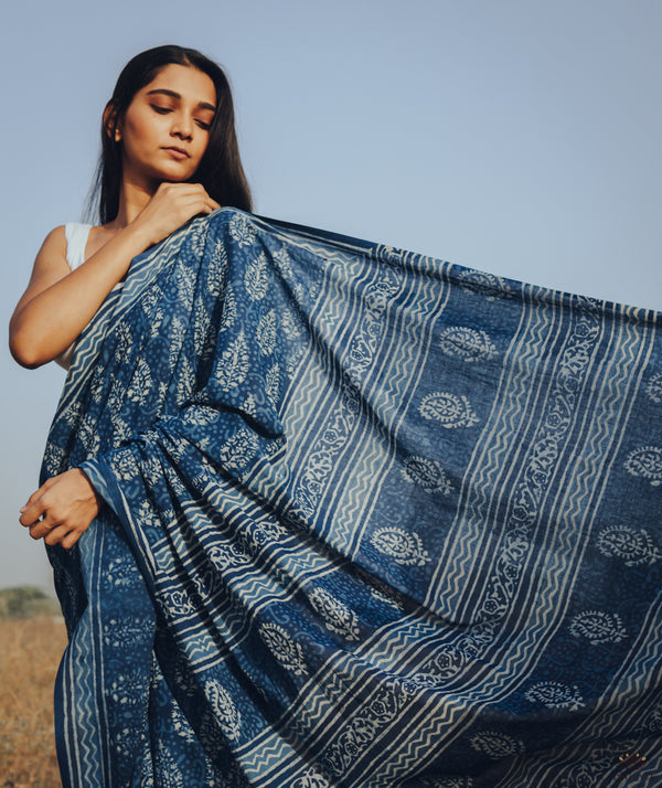 Cotton Dabu Handblock Printed Saree