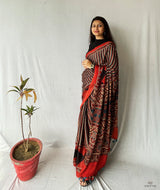 Ajrakh Modal Silk Handblock Printed Saree