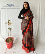 Ajrakh Modal Silk Handblock Printed Saree