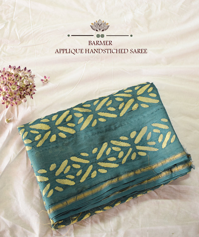 Applique HandStiched Chanderi Saree