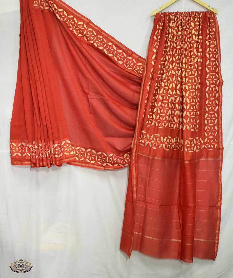 Applique HandStiched Chanderi Saree