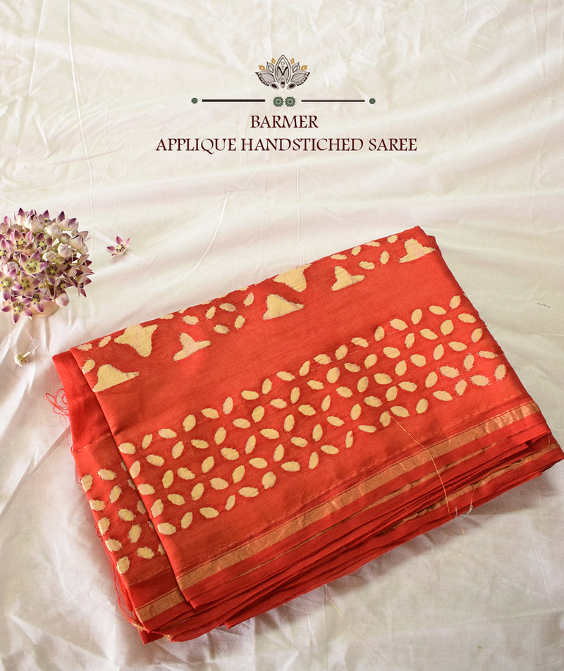 Applique HandStiched Chanderi Saree