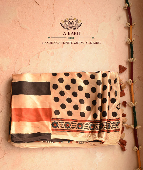 Ajrakh Modal Silk Handblock Printed Saree
