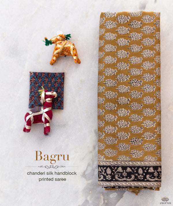 Bagru Handblock Printed Chanderi silk saree