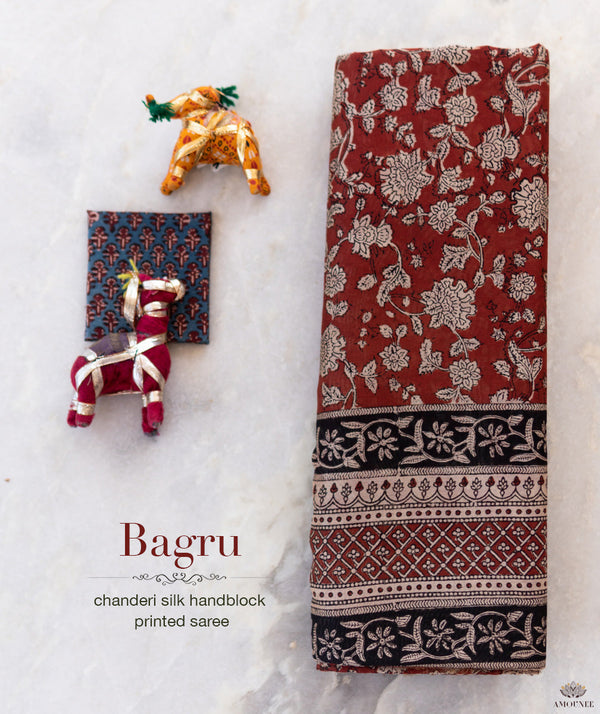 Bagru Handblock Printed Chanderi silk saree