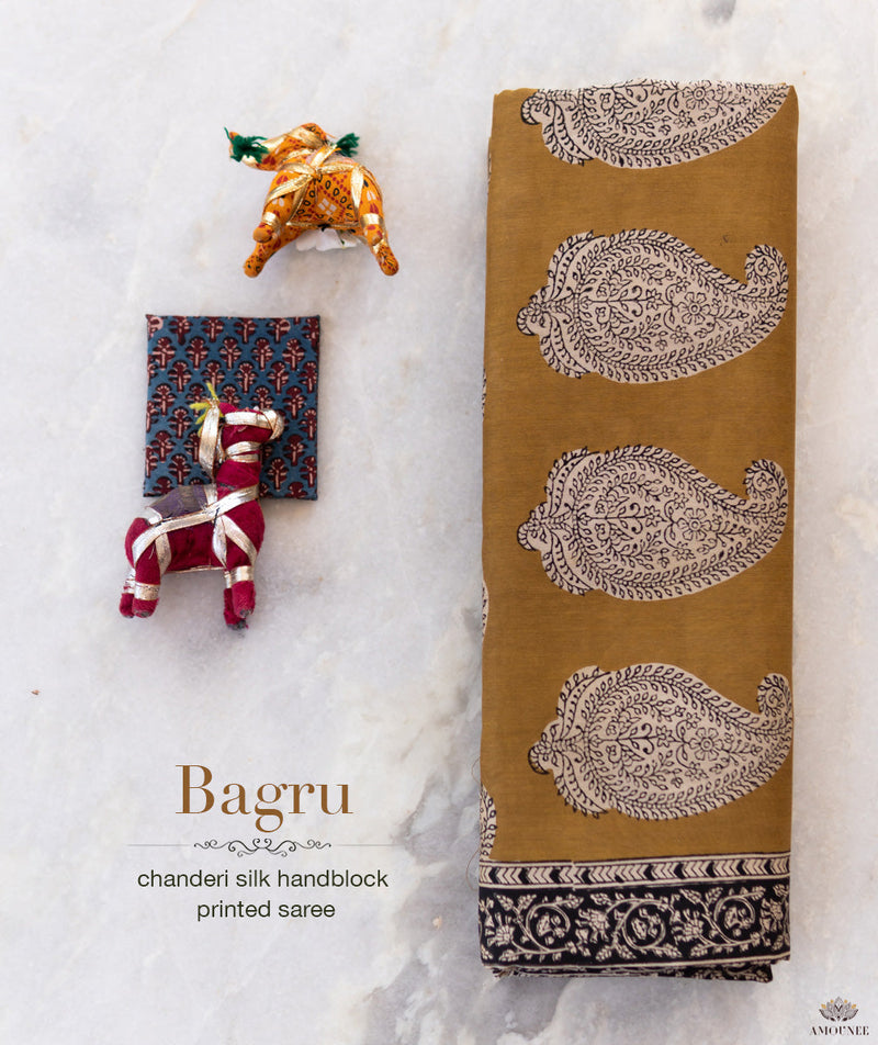 Bagru Handblock Printed Chanderi silk saree