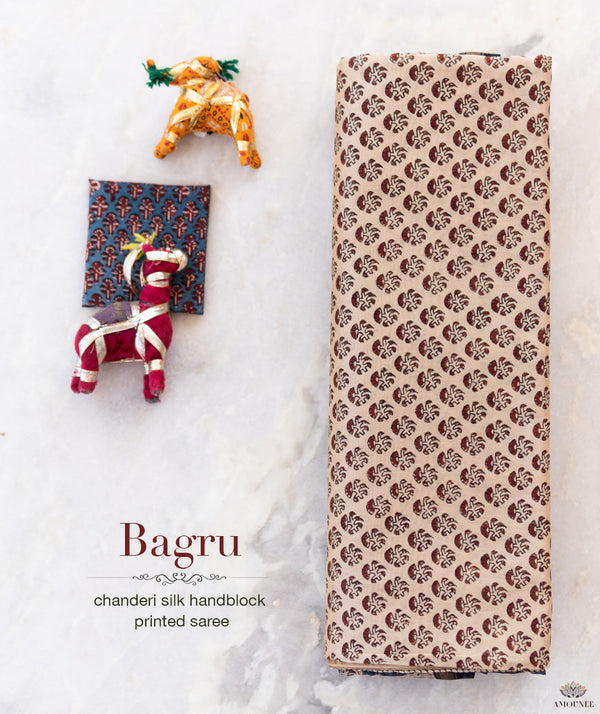 Bagru Handblock Printed Chanderi silk saree