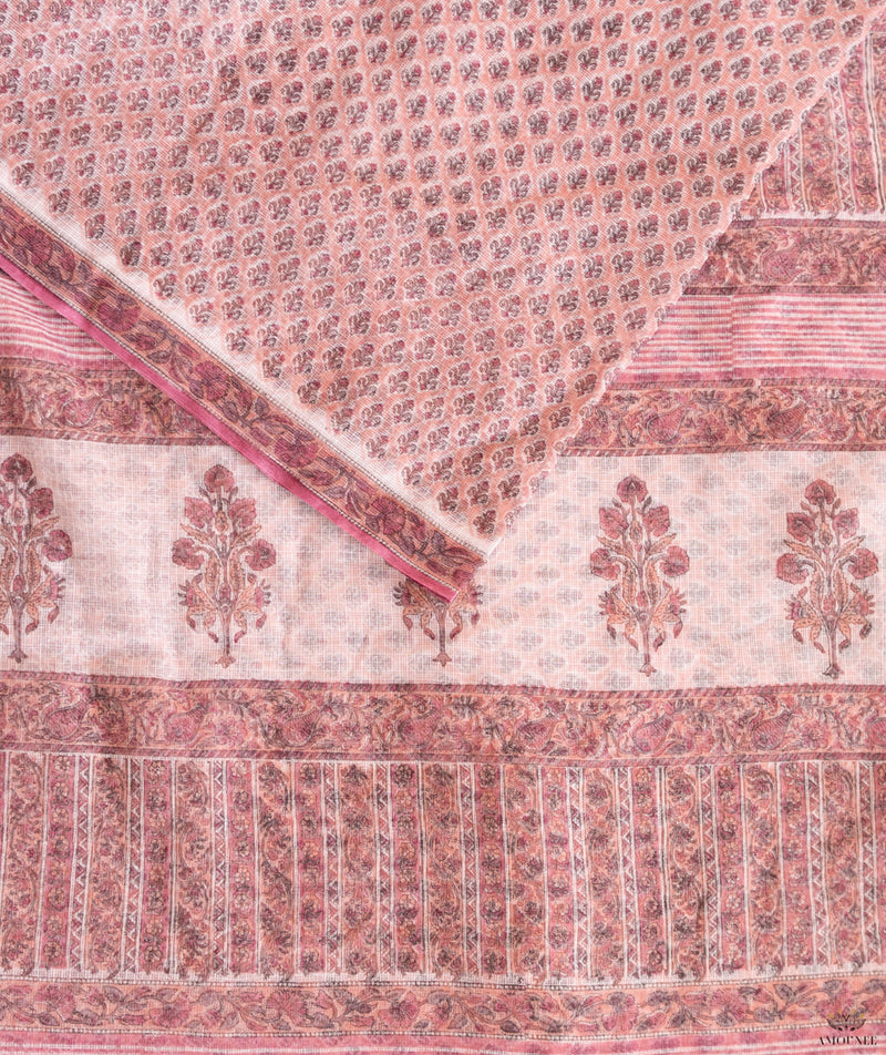 Sanganeer Handblock Printed Kota Doria Saree