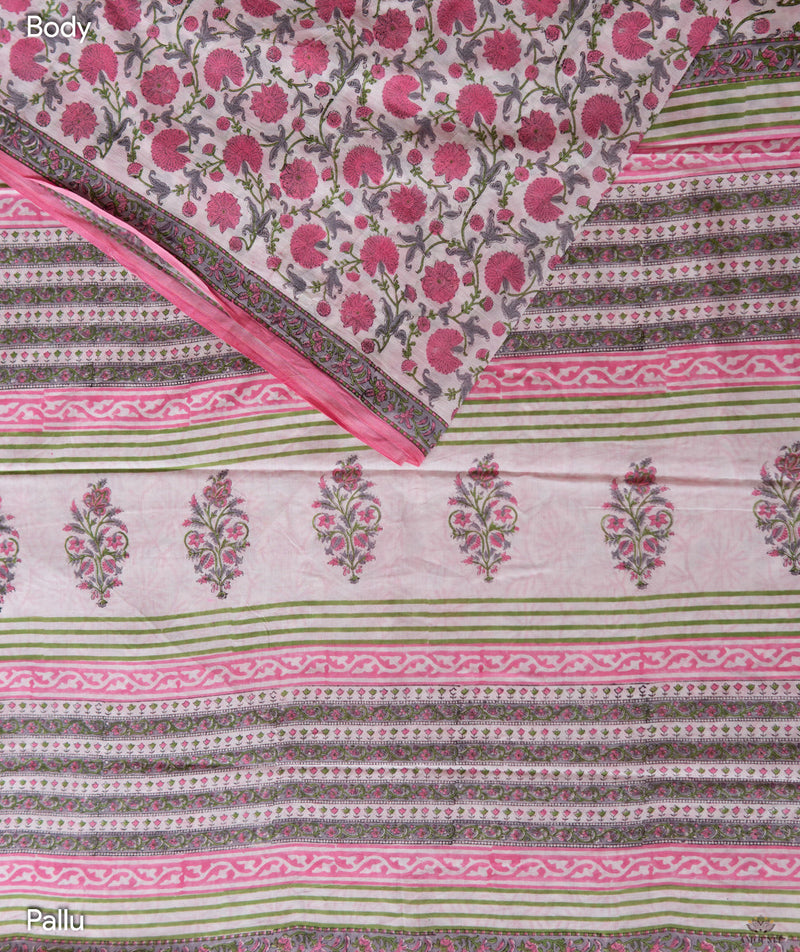 Sanganeer cotton Handblock Printed Saree