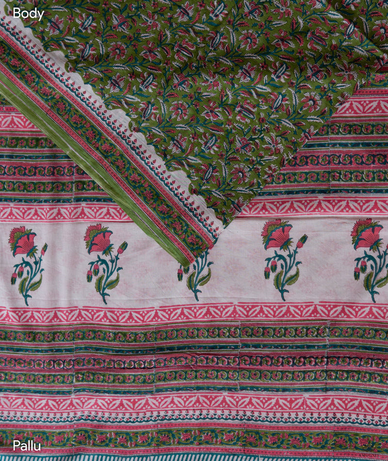 Sanganeer cotton Handblock Printed Saree