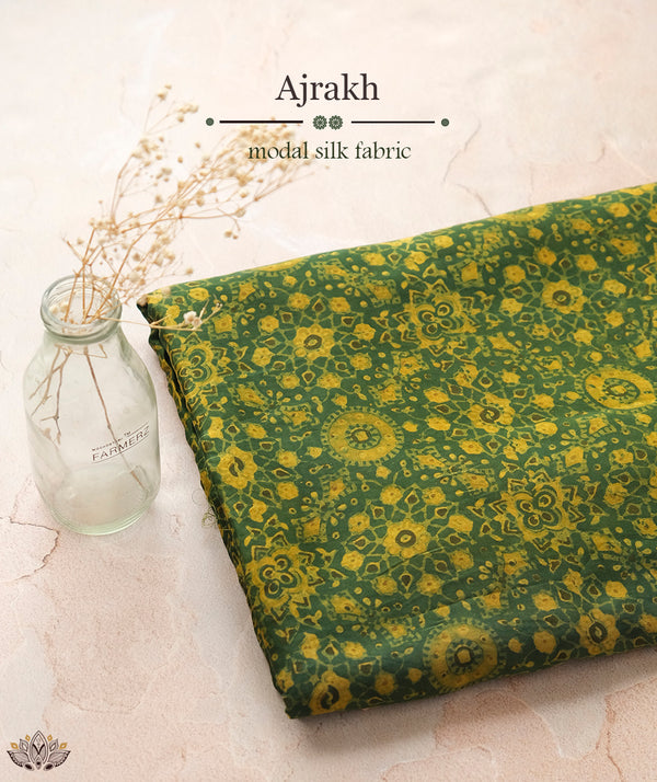 Ajrakh modal silk hand block printed yardage