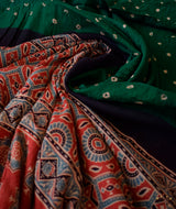 Ajrakh cotton Bandhani hand block printed saree