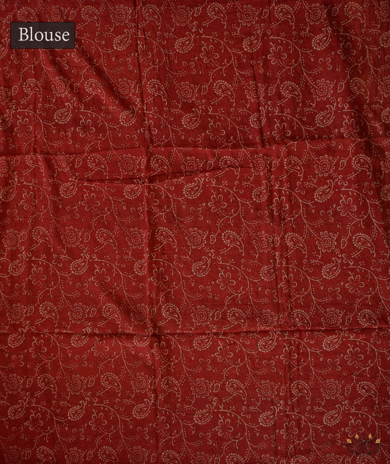 Ajrakh cotton Bandhani hand block printed saree