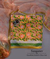 Exclusive Handblock Printed Sanganeer cotton Suits with Kota Dupatta