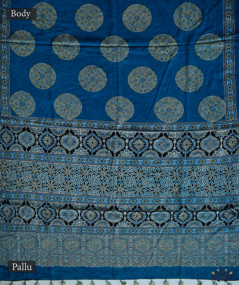 Ajrakh Cotton Handblock Printed Saree