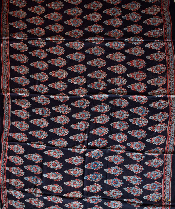 Ajrakh modal silk hand block printed saree