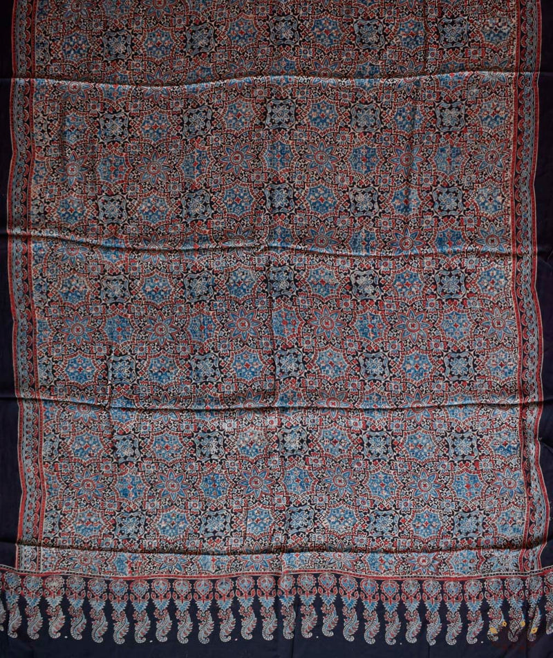 Ajrakh modal silk hand block printed saree