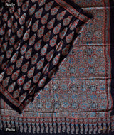 Ajrakh modal silk hand block printed saree