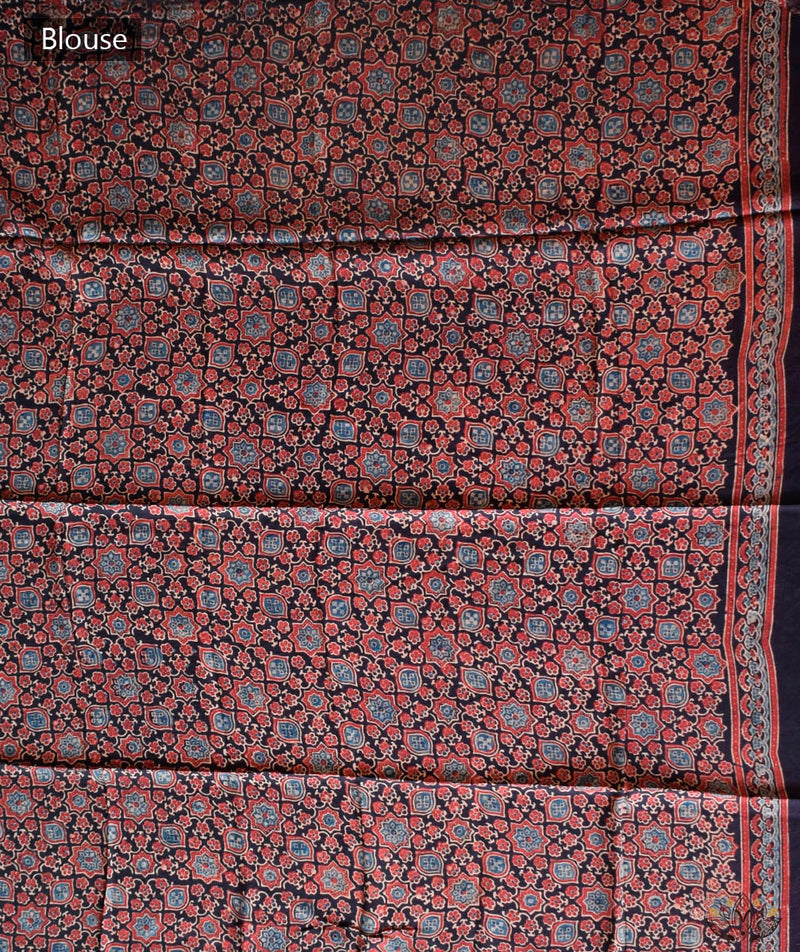 Ajrakh modal silk hand block printed saree