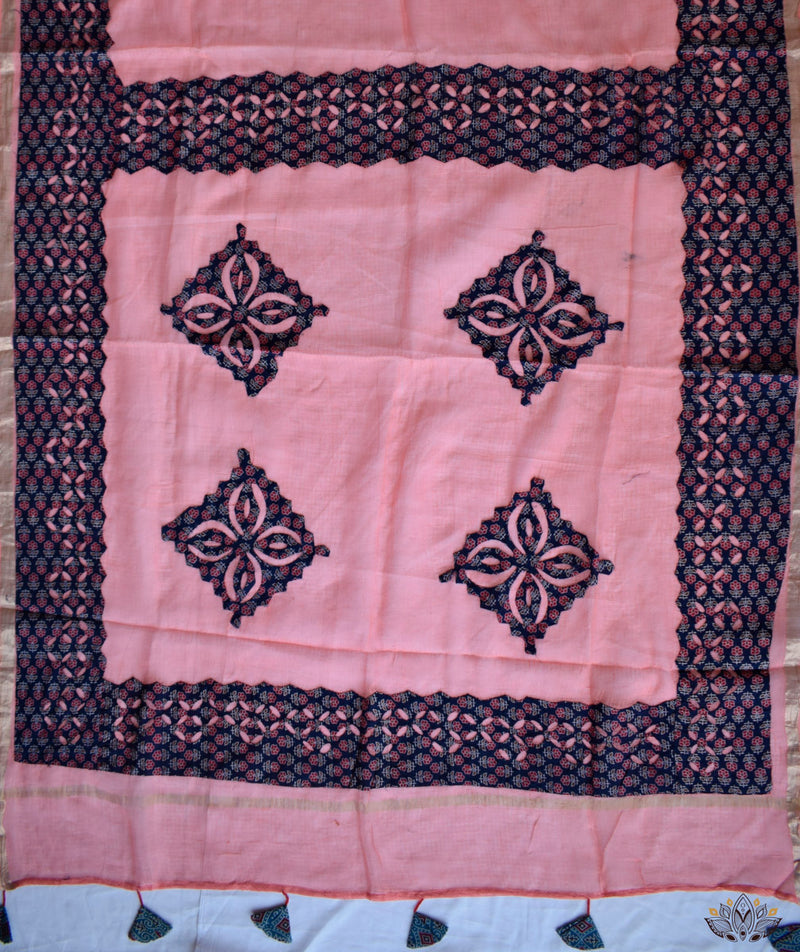 Applique HandStiched Chanderi Saree