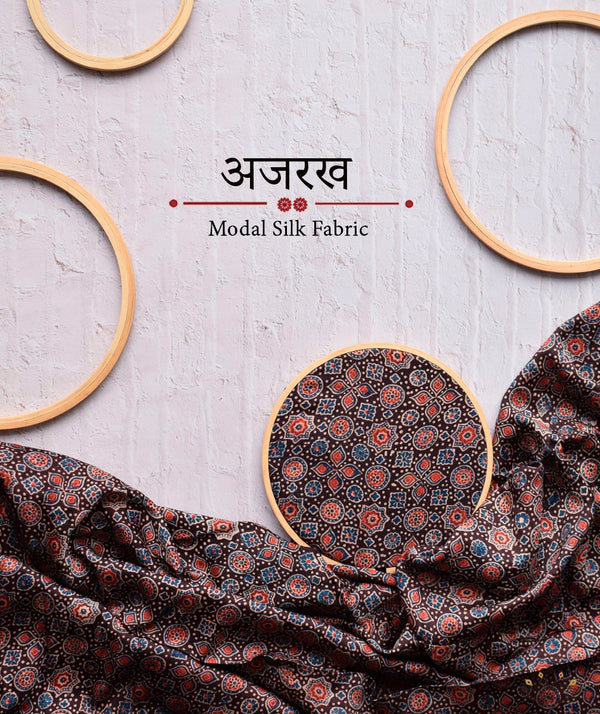 Ajrakh modal silk hand block printed yardage