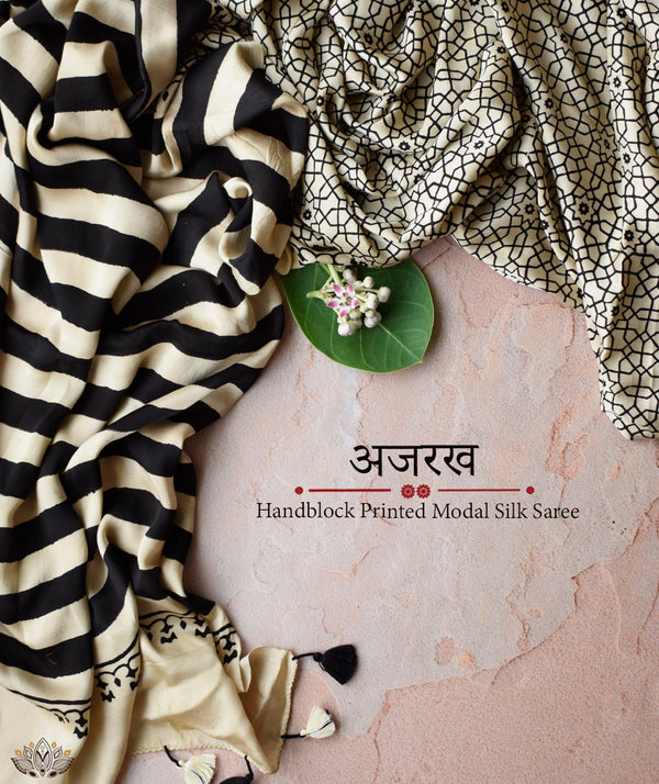 Ajrakh Modal Silk Hand Block Printed Saree