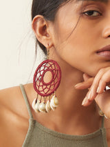 WHE Handcrotcheted Round Maroon Shell Earring