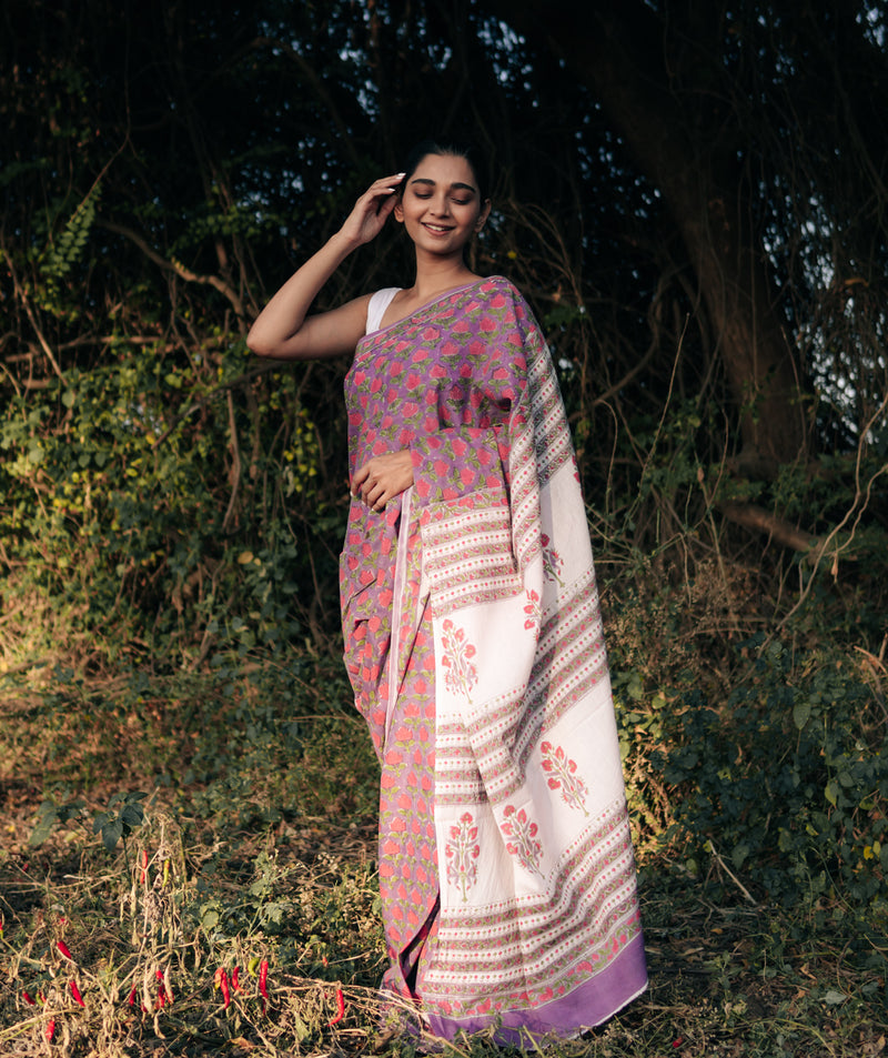 Sanganer Handblock Printed saree