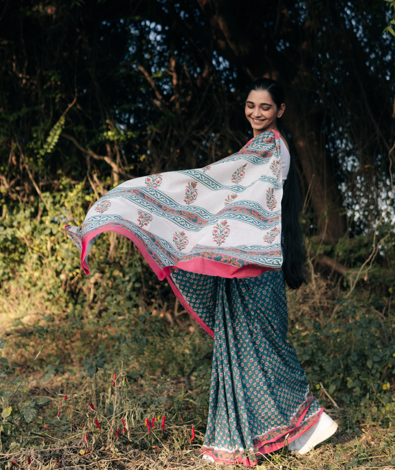 Sanganer Handblock Printed saree