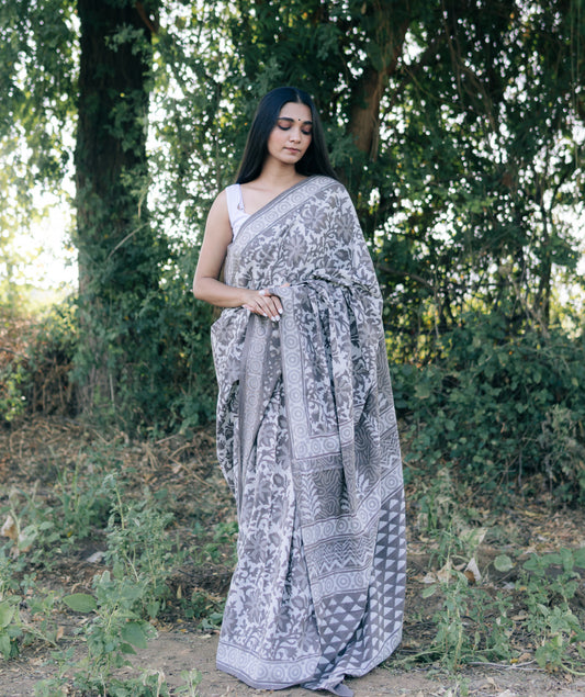 COTTON DABU HANDBLOCK PRINTED SAREE