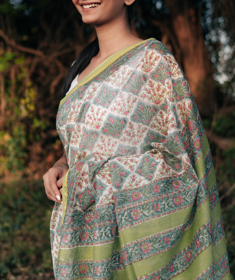 Sanganer Handblock Printed saree