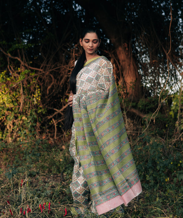 Sanganer Handblock Printed saree