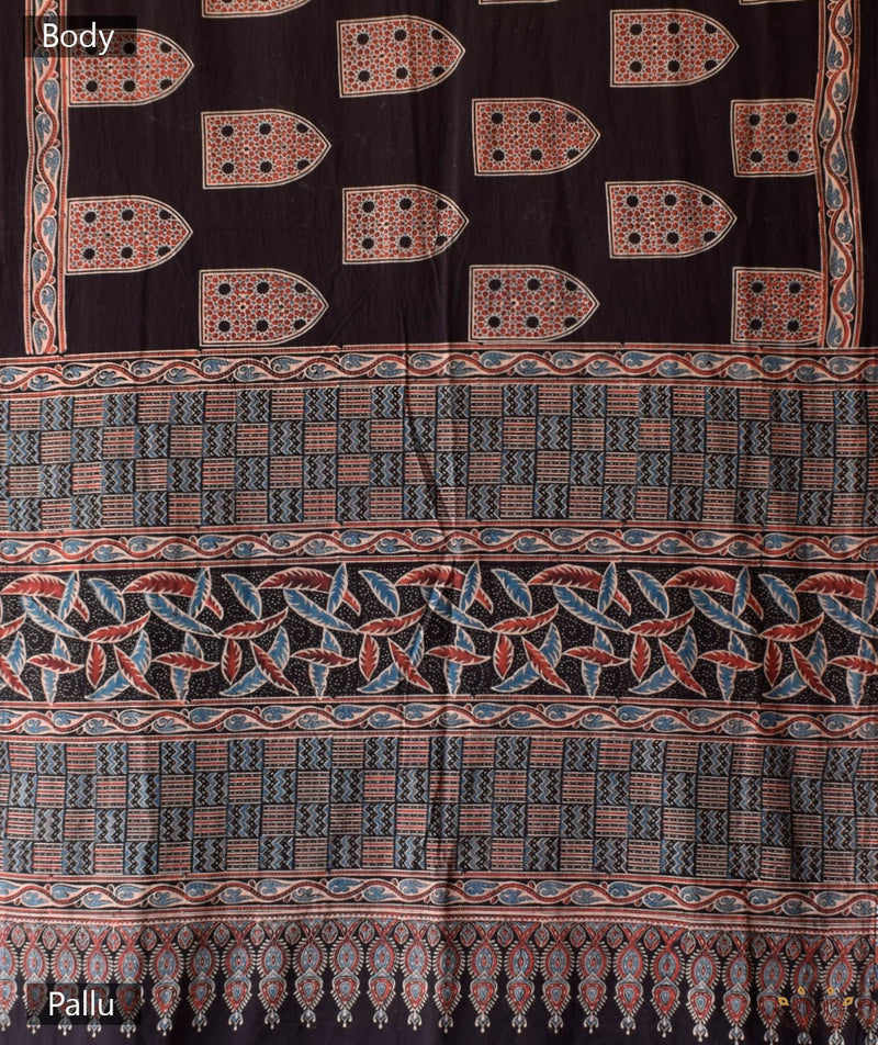 Ajrakh cotton hand block printed saree